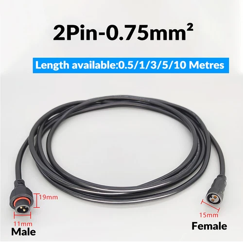 2 Pin IP67 Wasserdicht Strom Verlängerungskabel Stecker Buchse Lang 0,5M-10M - Picture 8 of 11