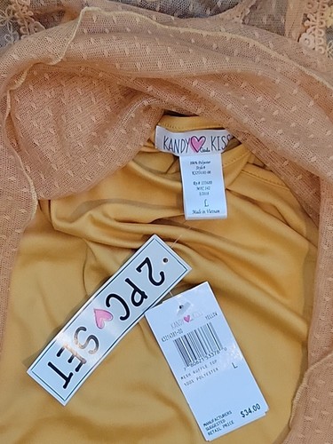 Kandy Kiss Girls Shirt Large Yellow Gold Lace Blouse & Cami Dressy 2 Piece Set - Picture 16 of 24