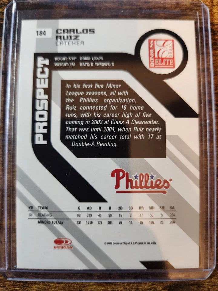 2005 Donruss Elite Carlos Ruiz Prospect Rookie RC Auto /1000 #184 Phillies - Image 2 of 2