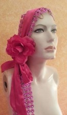 Gatsby 20's Fuchsia Illusion Jewel Mesh Rose Satin Bridal Headpiece Party