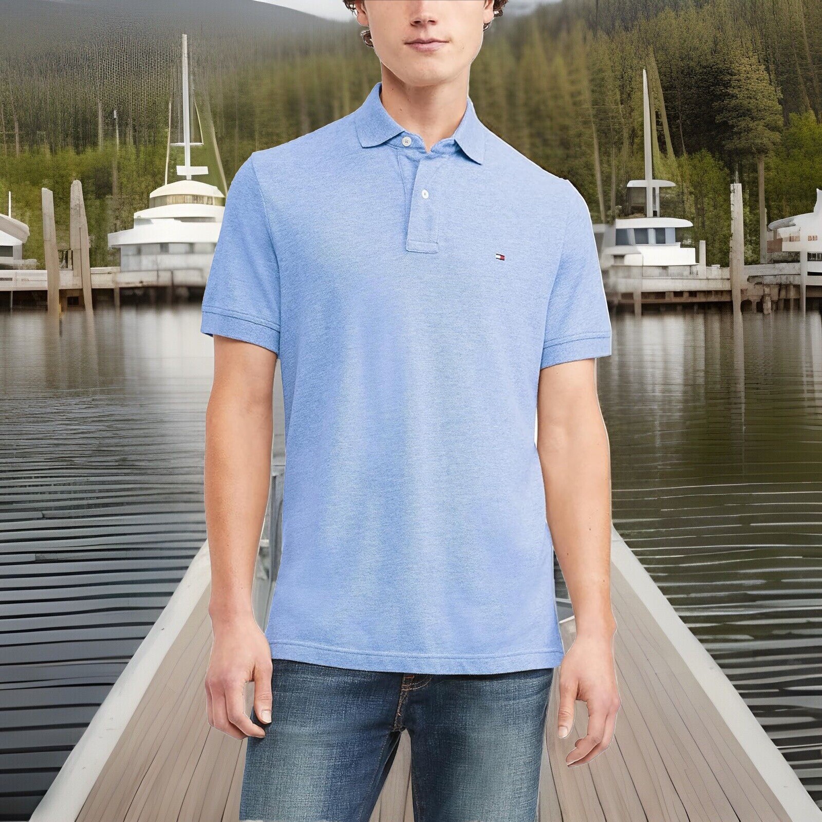 Tommy Hilfiger Men's Short Sleeve Cotton Pique Polo Shirt in Classic Fit - Blue