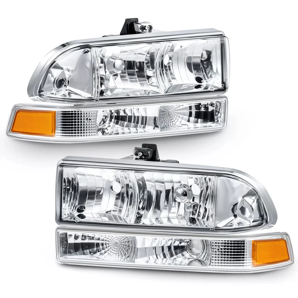 For 1998-2004 CHEVY S10/BLAZER Headlights Assembly Chrome Housing W/ Amber Side Foto 3 de 4