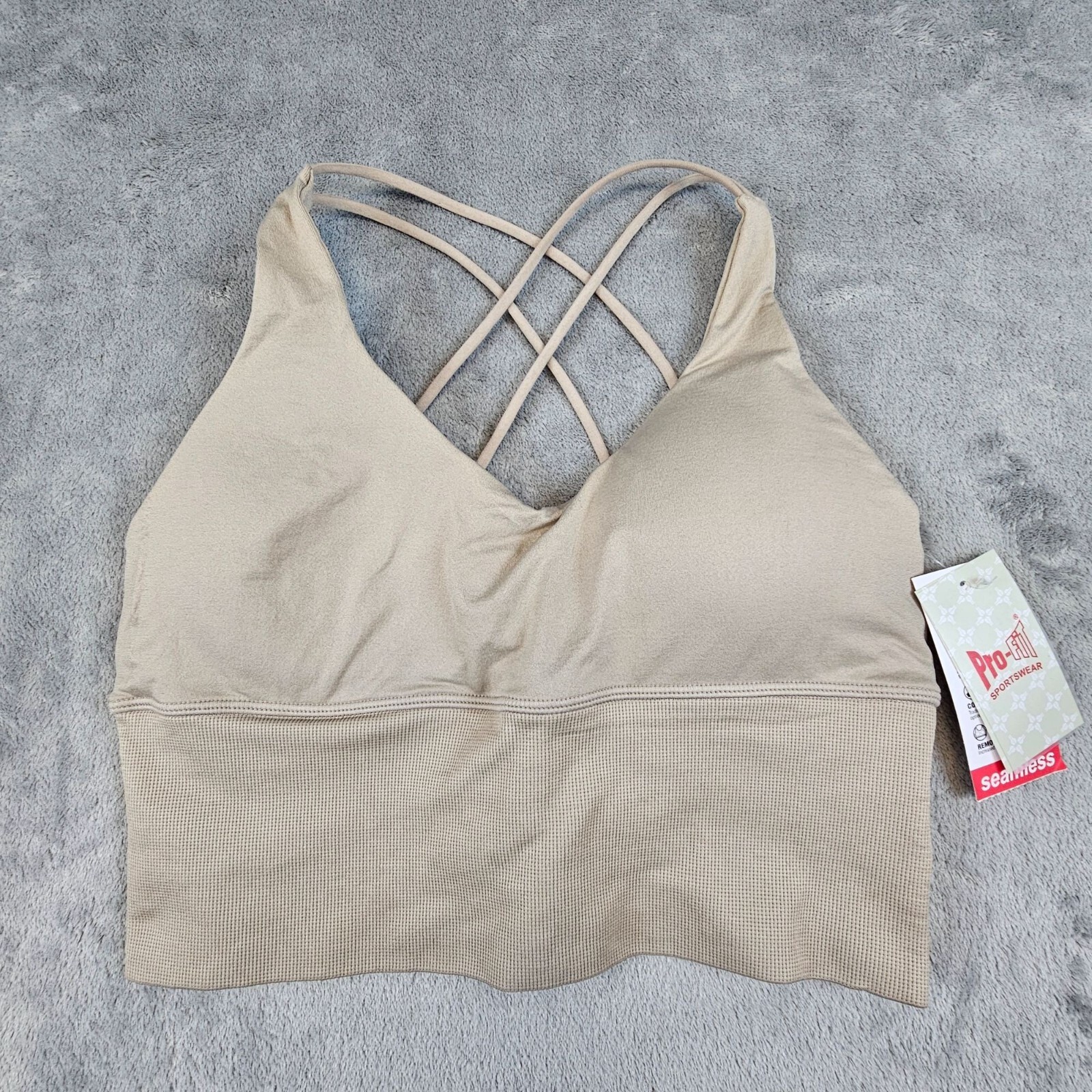 Pro Fit Sports Bra Women's Large Beige Wireless Moisture Wicking
