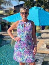 Lulu-B Sleeveless Keyhole Dress Multipalm PBM Size XS UPF 50 
