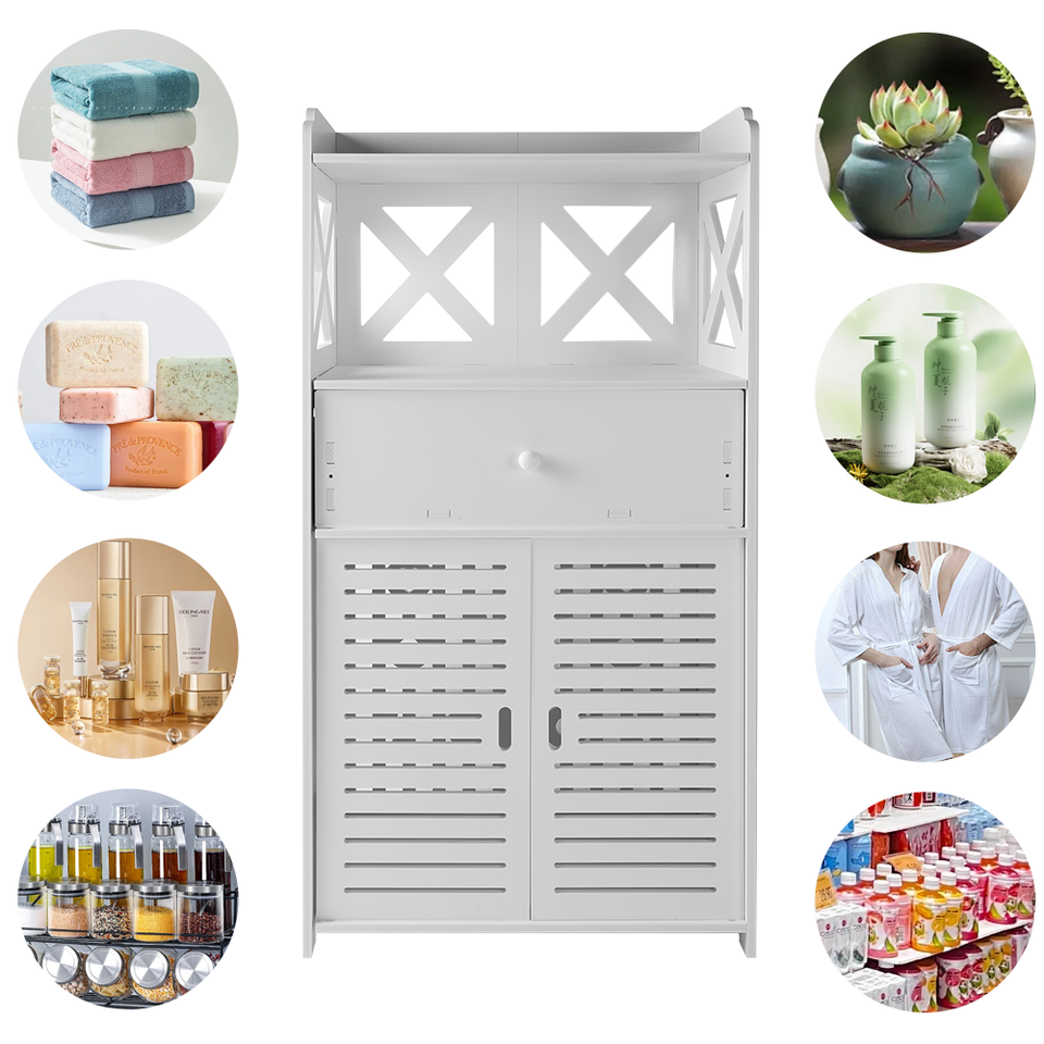 Waterproof Bathroom Free Standing White Floor Storage Unit