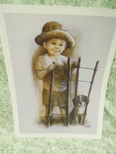 Den-050   DIANNE DENGEL print; "A BOY AND HIS DOG"  9 X 12"  w/border
