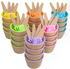   24-piece set of plastic ice cream cups with spoons, reusable