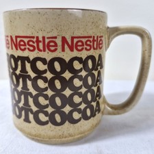 Vintage Nestlé Hot Cocoa Mug Speckled Stoneware Japan Brown Red Retro Text Chip