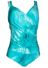 Jantzen Solid Surplice Maillot One- Piece Swimsuit Teal Palm Size 10