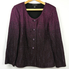 ST. JOHN Pink Black Ombre Knit Jacket Blazer Sparkle Rhinestone Sz 12 USA