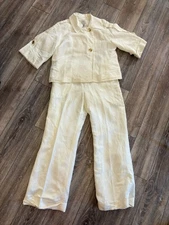 Emma James 3/4 Sleeve Jacket Gold Buttons Pants Suit 2 Piece Sz L (123475) (A28)