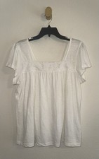 Lucky Brand Womens Boho Embroidered Peasant Top Cotton M Medium White