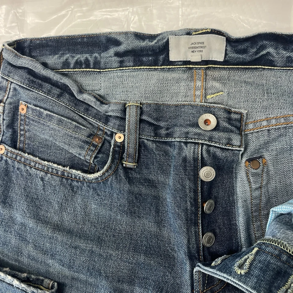 Jeans Jack Spade Cone Mills Blanco Roble Ribete Denim EE. UU. Hombres W32 L29 Botón Mosca Foto 4 de 4