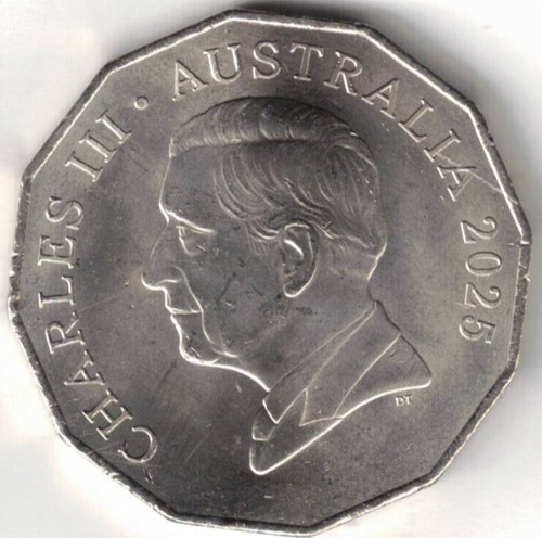 2025 AUSTRALIA Brilliant Uncirculated 50 Cent KCIII & Crest Coin!