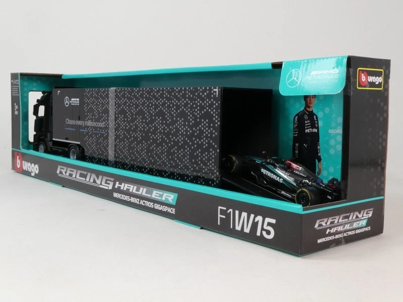 Burago Hauler Mercedes Actros Gigaspace + F1 W15 #63 Russell 2024 1/43 18-38402 - Immagine 4 di 4