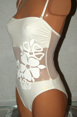 SOLAR Badeanzug * Einteiler weiß Blütenprint teils transparent apart & chic S