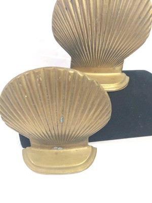Vintage sea shell clam Solid Brass Book Ends Bookends Shelf Table Leonard Co.