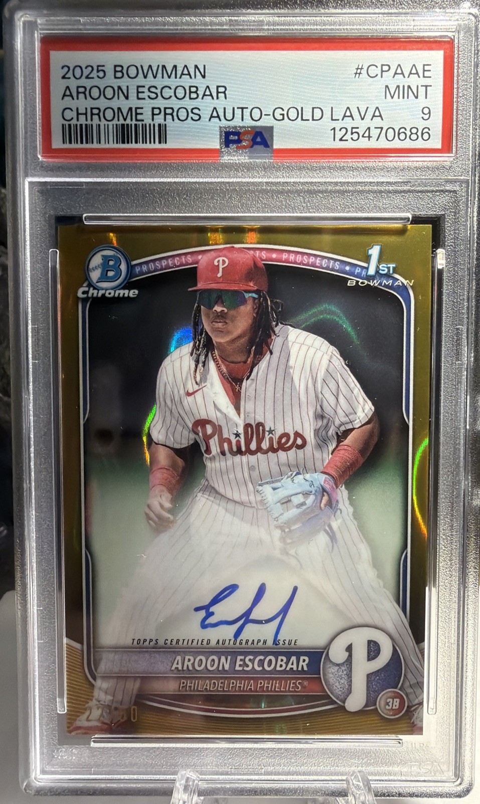 2025 Bowman -#CPA-AE Aroon Escobar 1st Chrome Gold Lava Refractor Auto 22/50 RC