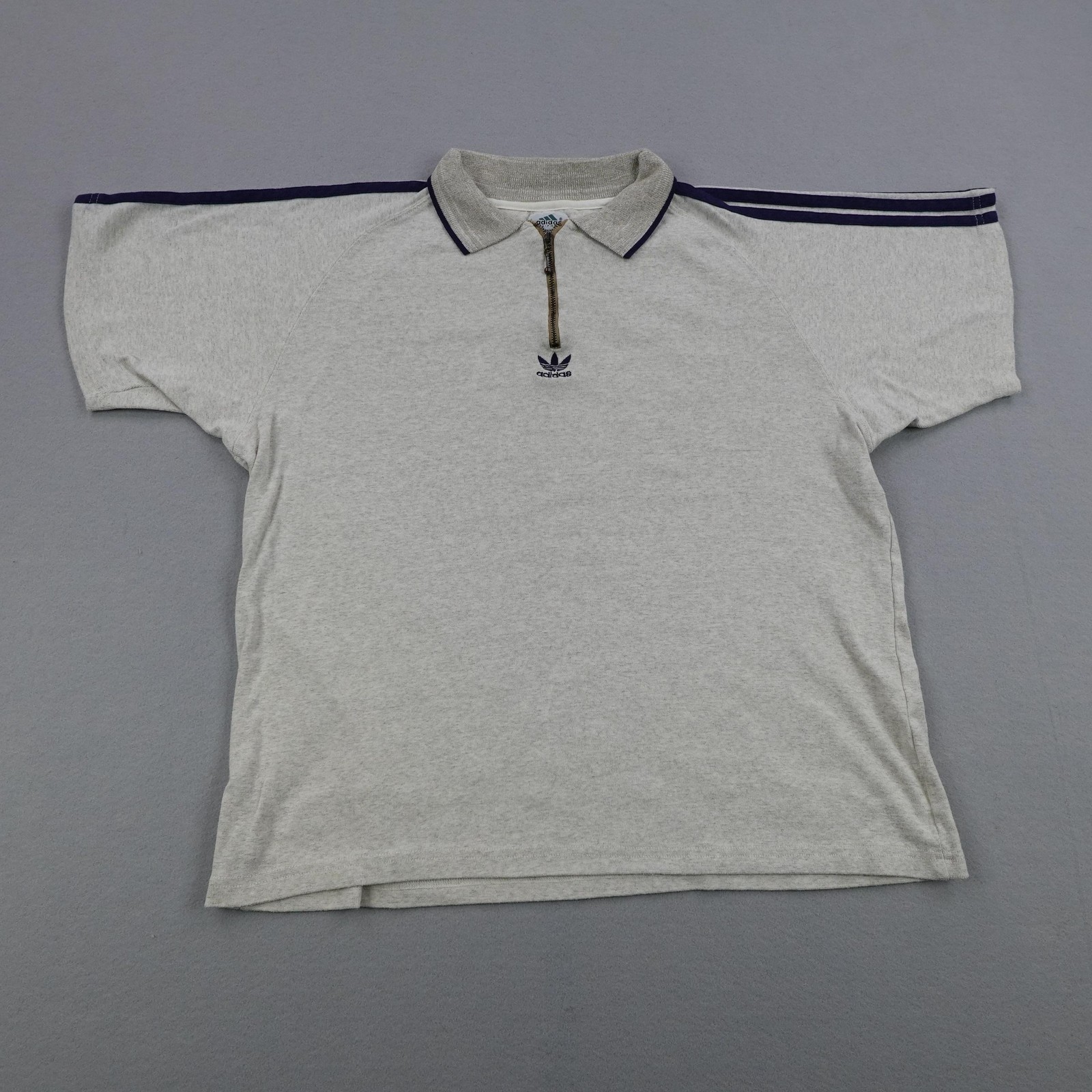 Vintage Adidas Equipment Polo Shirt Men XL Gray Blue Stripe 1/4 Zip Pullover 90s