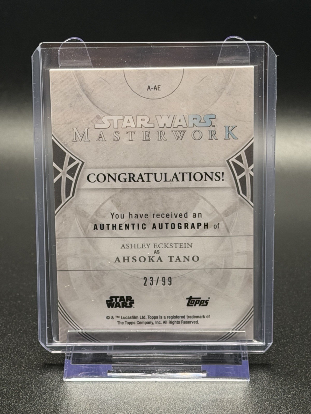 Ahsoka Tano Topps Star Wars Masterwork Auto Blue Ashley Eckstein #/99 view 2
