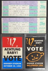 U2 Achtung Baby 1992 Tour Lot Of 2 Backstage Passes Laminate + 2 Concert Tickets