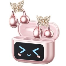 Stylish Clip On Earbuds with Removable Gold Butterfly Earring, Open Ear Earbu...