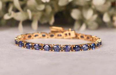 Tanzanite Tennis Bracelet Gold Plated 925 Sterling Silver December Gift for Her