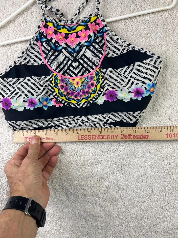 Top de bikini Jessica Simpson para mujer grande cuello alto floral traje de baño Foto 2 de 4