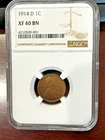 1914-D LINCOLN WHEAT CENT, KEY DATE OF THE WHEAT CENTS! NGC XF 40 BN