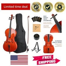 Complete 4/4 Cello Kit with Brazilwood Bow, Stand Padded Bag for Beginners