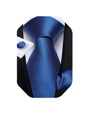 Men's Solid Color Woven Silk Necktie Pocket Square Handkerchief Set for Wedding