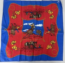 Vintage Wamcraft Bandana RN14193 Cowboy Rodeo Lasso Scene USA Made NOS