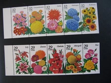 US Stamps # 2997a, strip of 5 Fall Garden & 5 Summer 2829-33 Flowers - MNH