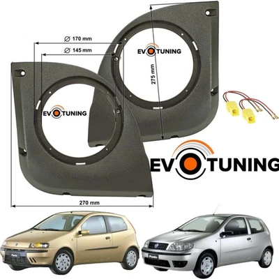 EVOTUNING - NO PHONOCAR 2 Tasche con Griglie per Altoparlanti 165mm per Fiat Punto 188 + Connettori Cavi