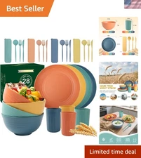 Reusable 28-Piece Microwave & Dishwasher Safe Dinnerware - Chic Style and Safety