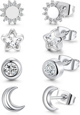 4 Pairs Star Stud Earrings for Women, Celestial Earrings, Silver Gold Stud Earri