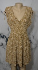 OLD NAVY Brown Beige Patterned Slight Cap Sleeve Dress Medium Smocked Waist