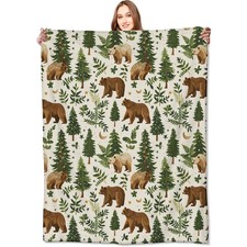 Bear Blanket Cute Woodland Pine Tree Retro Throw BlanketsBirthday Gifts for K...