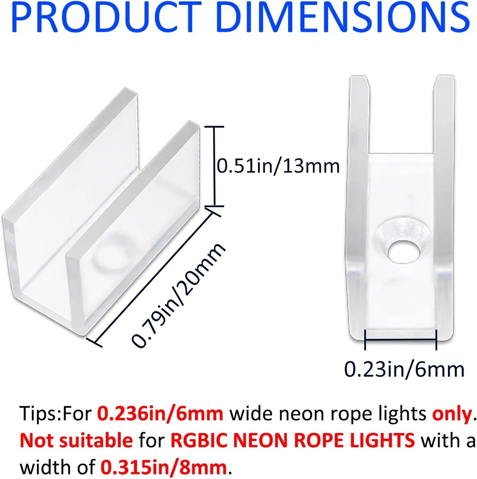 Neon Rope Light Mounting Brackets, 100PCS Clips for 6X12Mm LED Flex Strip - Image 2 of 4