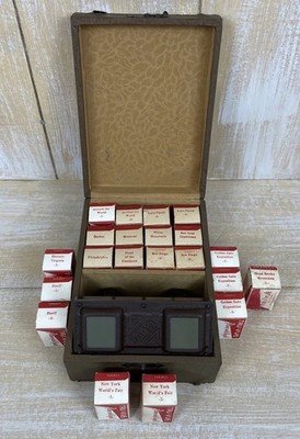 Vintage Bakelite Tru-Vue Stereoscope 3D Viewer w/ 21 Filmstrips in Library Case