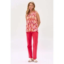 Sleeveless Blouse Top Aztec Geometric Print Pink Orange Casual Elegant