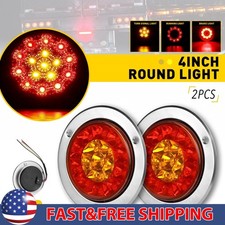 2pc 4inch Round White Red 16led Truck Brake Trailer Stop Turn Signal Tail Light