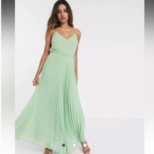 ASOS Design Pleated Cami Maxi Dress Drawstring Waist in Sage Green