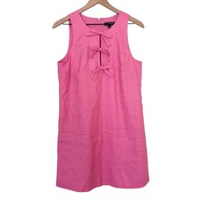 J. Crew Pink Stretch Linen Blend Sleeveless Bow Front Shift Dress Size Small