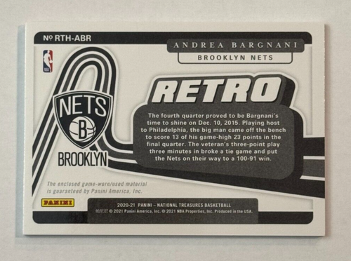 2020-21 Panini National Treasures Retro Materials #RTH-ABR Andrea Bargnani /99 - Picture 2 of 2