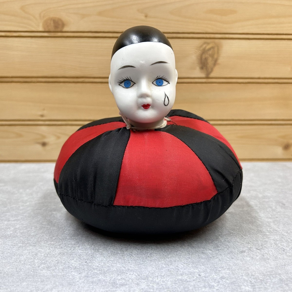 希少 フランス ピンクッション Vintage French Porcelain Head Crying Clown PIN CUSHION Sewing