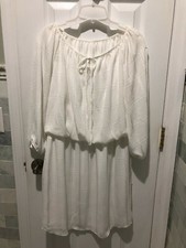 Women's White Dress by Chaps, Sz M, Lined, Boatneck, Blouson/Elastic Waist 