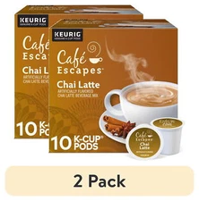 (2 pack) Café Escapes, Chai Latte K-Cup Coffee Pods, 10 Count