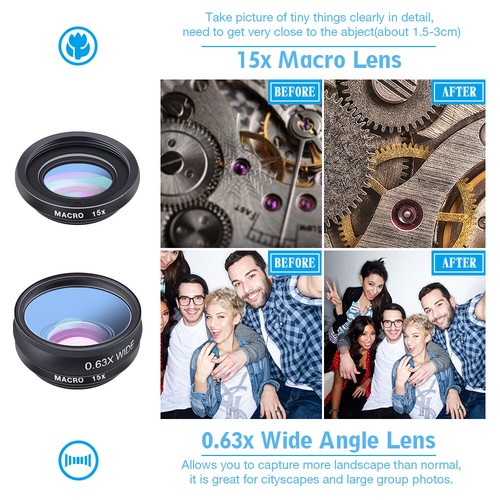 Kit d'objectifs pour smartphone appareil photo 10 en 1 2X téléobjectif pour iPhone et Android M1B7 - Photo 6 sur 11
