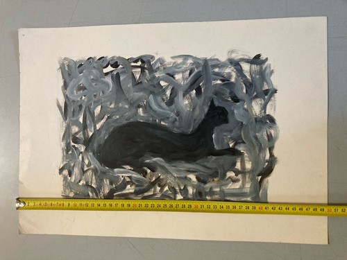 Beau Dessin 1980 Peinture Papier Gouache Chat Signé A Identifier Expressionnisme - Foto 9 di 9